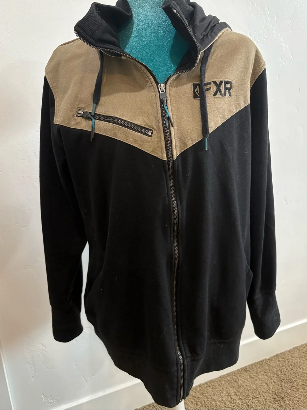 FXR Black & Tan Colorblock Full-Zip Hoodie Size XL